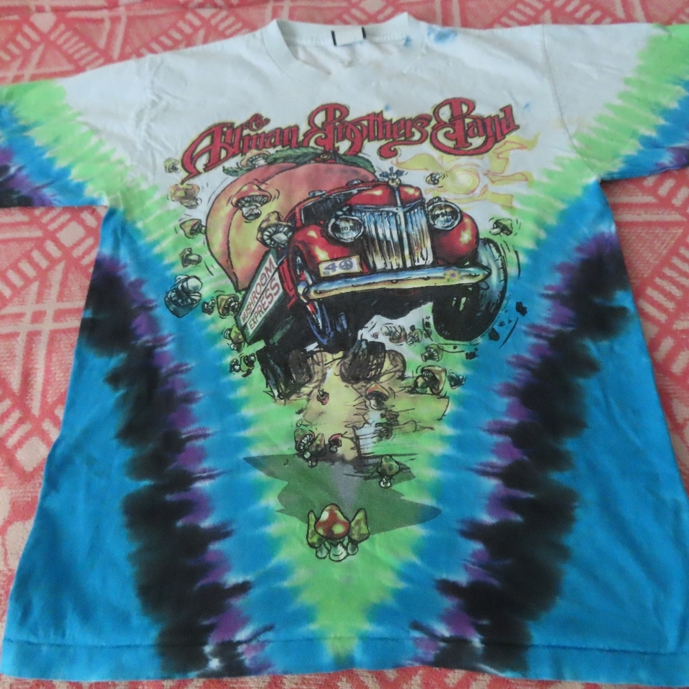 VINTAGE 1997 AOP The Allman Brothers Band Tie Dye Liquid Blue T Shirt Size M